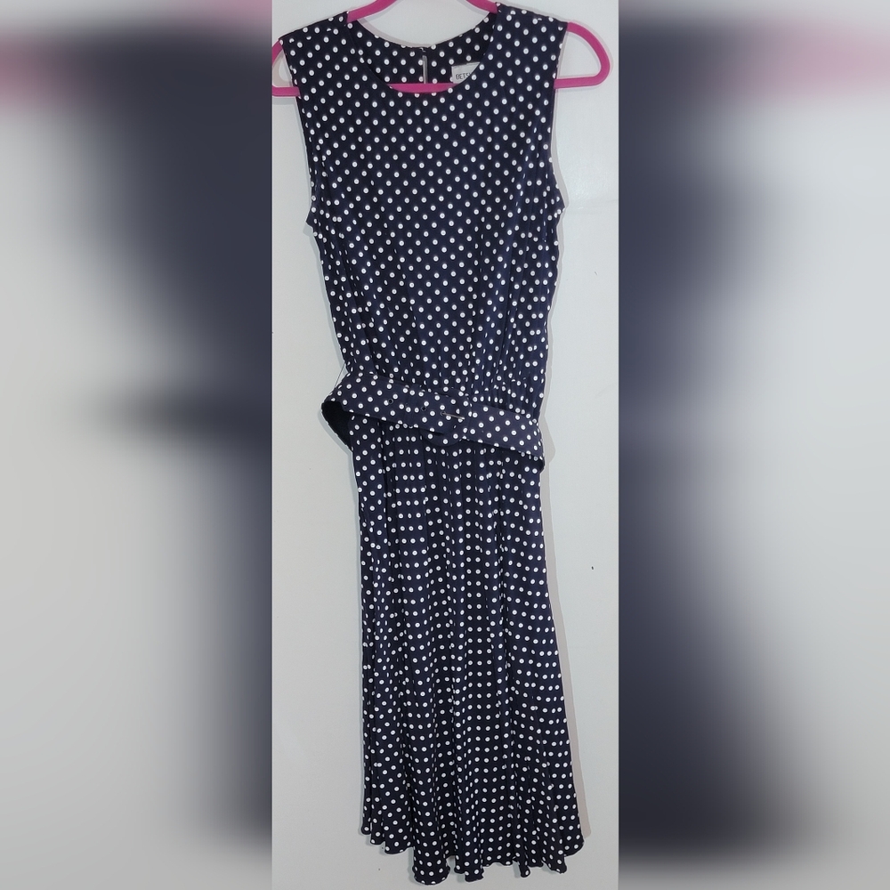 Vintage Navy Polka Dot Sleeveless Dress w/ Belt Size 10 By Besty's Things